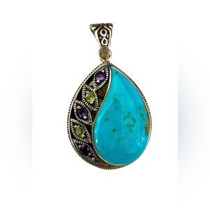 925 silver southwest turquoise pendant with amethyst and peridot accents